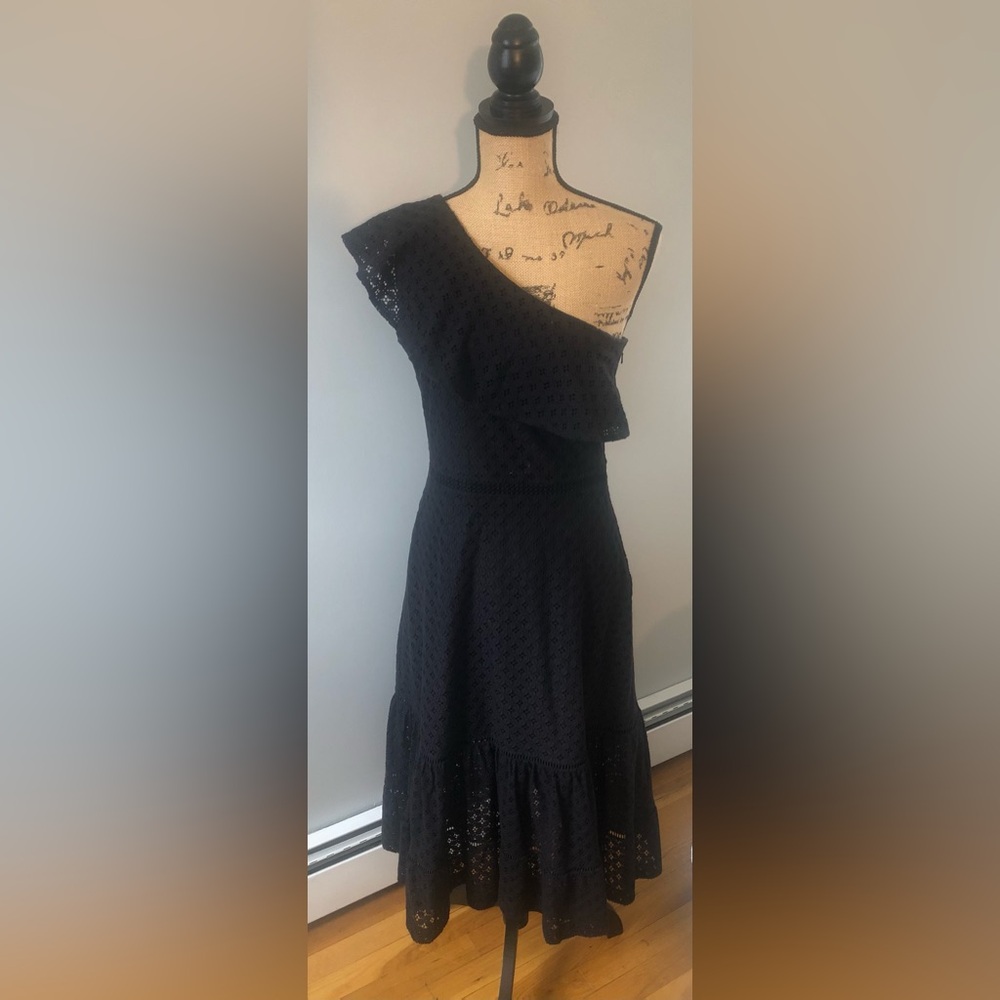 BLACK BANANA REPUBLIC ONE SHOULDER RUFFLE MIDI DRESS SIZE US 4
